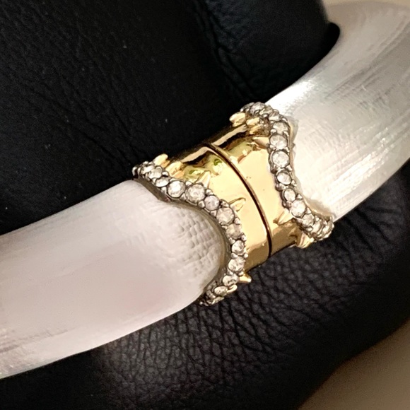 ALEXIS BITTAR• White Lucite Liquid Gold Gold Thorny Segmented Hinged Bracelet - Picture 2 of 11